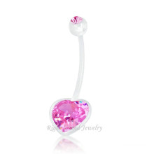 Clear Bio Flex Belly Bar Heart Shaped CZ Stone Pregnancy Navel Ring For Sale